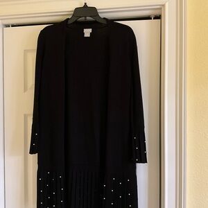 🌺 Chico's Black Open Front Sweater with Delicate Pearl Accents